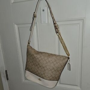 Coach Beige and White Signature Shoulder Bag